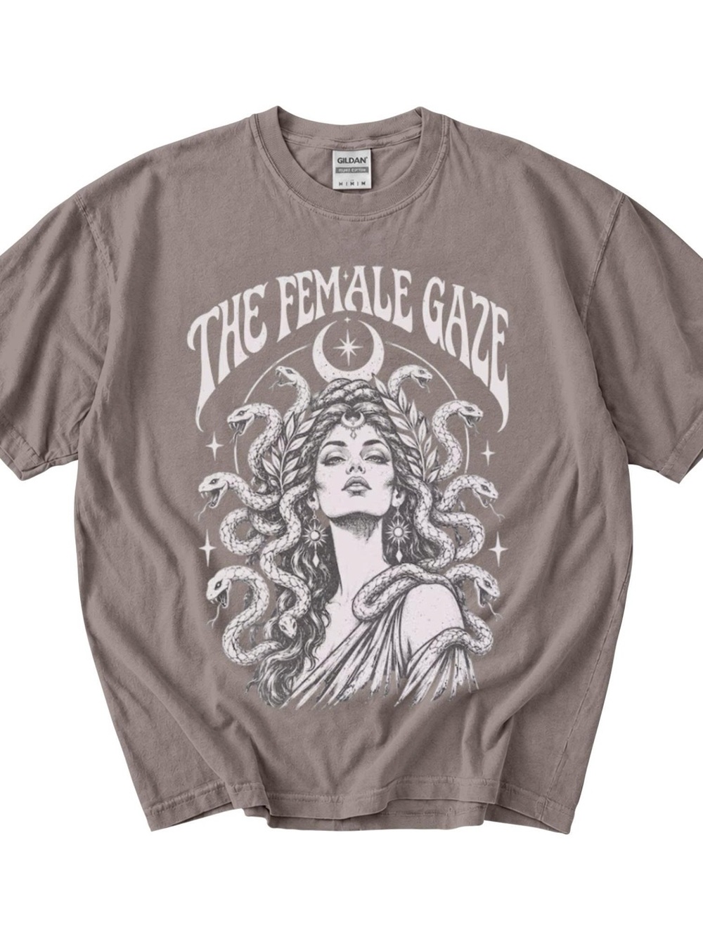 Gildan The Female Gaze Graphic Tee — Mauve Taupe with White Print